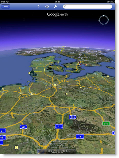 Det ser godt ud når man kan se horisonten i Google Earth-app'en til iPad